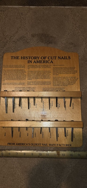 Vintage History of Cut Nails In America Display Wood Wall Plaque Wood Working
