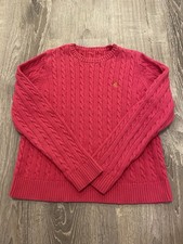 Lauren Ralph Lauren Pink Cable-Knit Cotton Crewneck Sweater- M