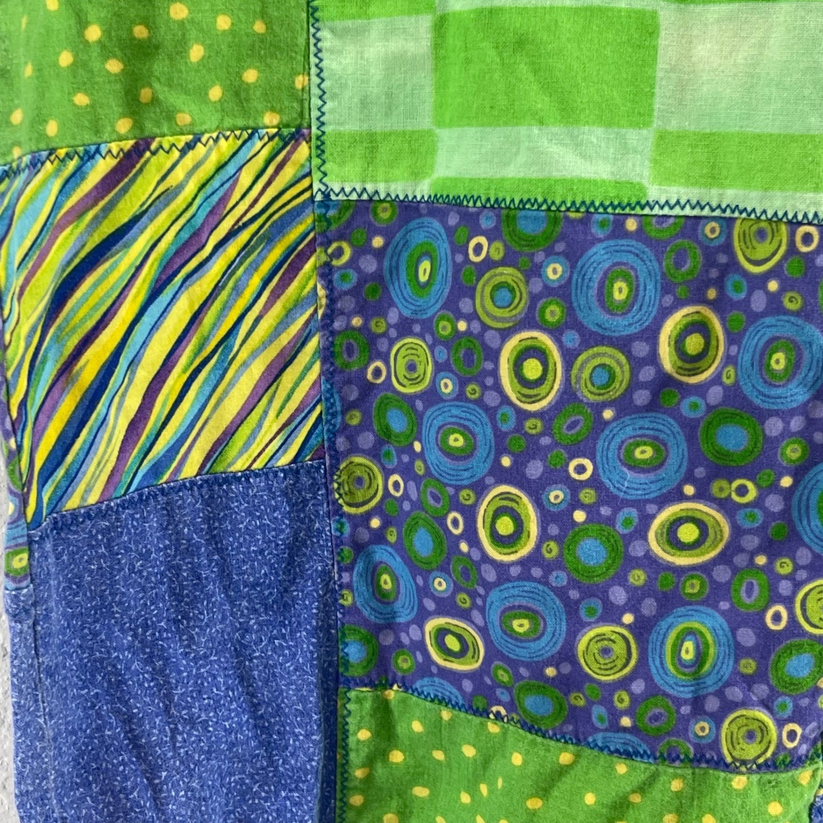 Patchwork Drawstring Pants Green Blue Artsy Boho … - image 4