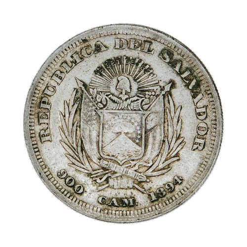1894 El Salvador 1 Peso Silver Coin Cristobal Colon VF+