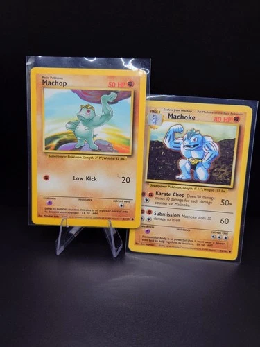 2 X Pokemon Cards TCG Base Set Machop 52/102 & Machoke 034/102  MODERATE PLAYED.