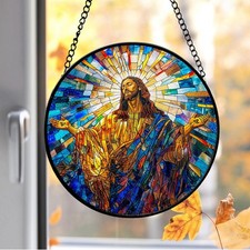 Jesus Portrait Suncatcher Glass Window Decor, Jesus Catholic Ornament Gift