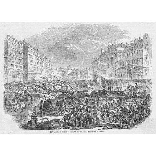 FRANCE Insurrection in Paris Boulevard Montmartre Barricade - Antique Print 1848