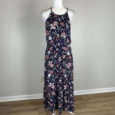 Old Navy Women's M Halter Neck Tiered Demi Maxi Dress Floral Navy Cottage Boho