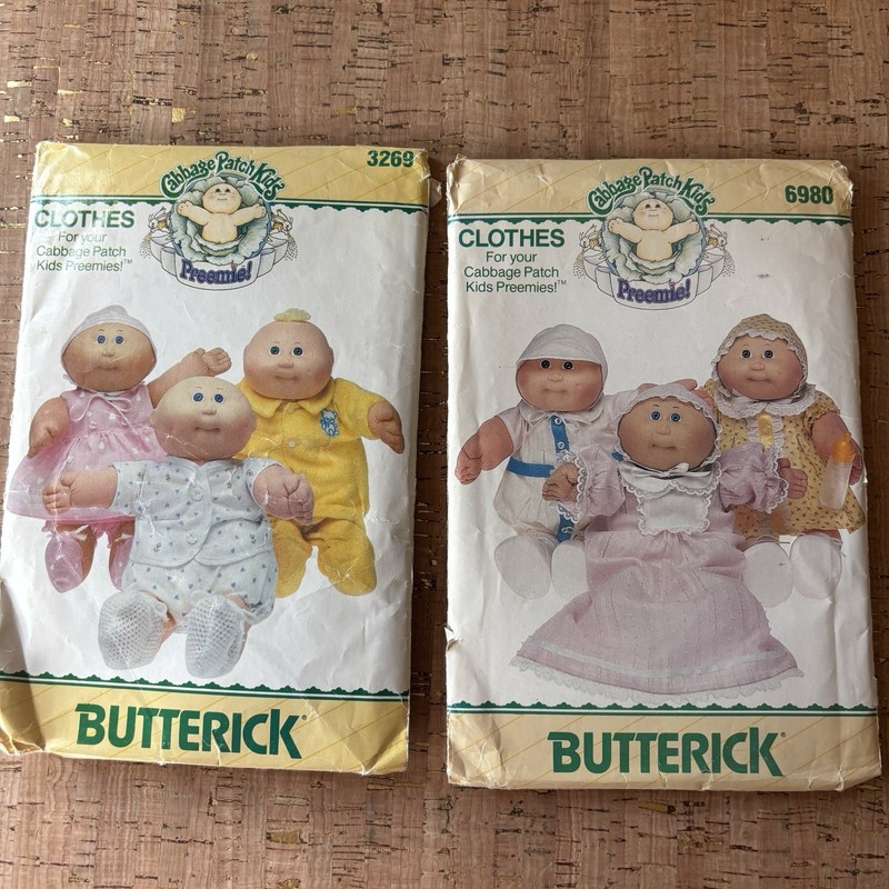 Lot of 2 Cabbage Patch Kids Preemie Doll Sewing Patterns 3269 & 6980 - UNCUT