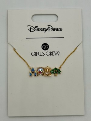 Disney Parks Girls Crew WDW Attractions Icons Necklace Four Parks NWT 2025