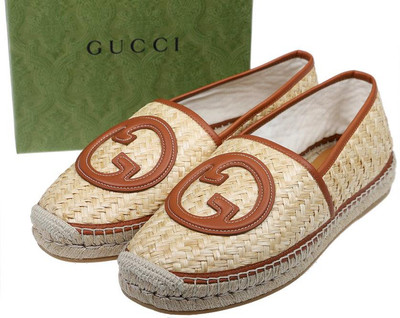 NEW GUCCI MEN INTERLOCKING G CANVAS LEATHER ESPADRILLE LOAFER SHOES 12/ US 12.5