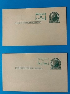 2 pk 1952 Vintage Postal Card Pre-Stamped 1c Jefferson REVALUED 2c P. O.  DEPT.
