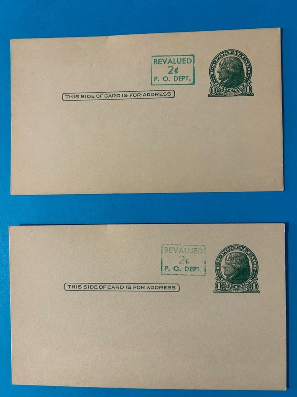 2 pk 1952 Vintage Postal Card Pre-Stamped 1c Jefferson REVALUED 2c P. O.  DEPT.