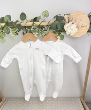 NEXT Baby Unisex Set of 2 Preloved White Zip Up Sleepsuits First Size