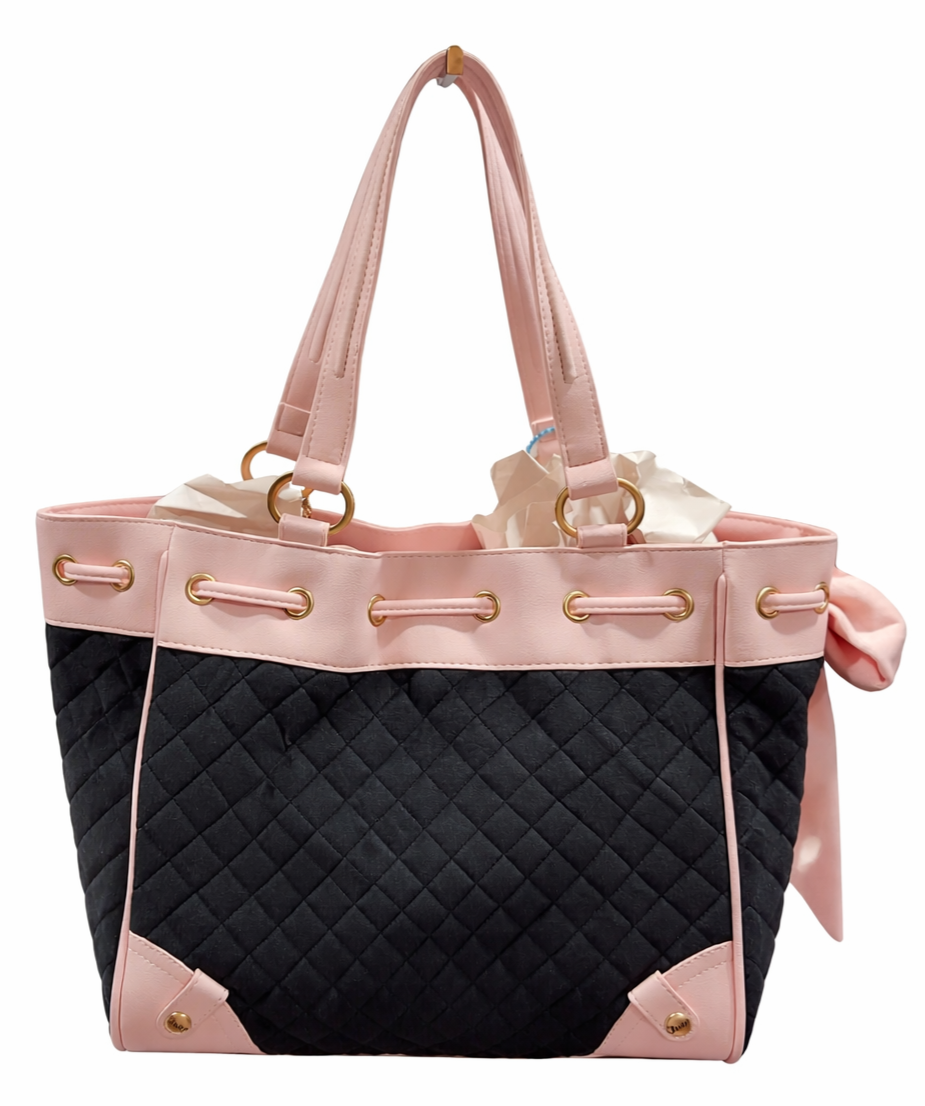Y2K Juicy Couture Pink & Black Drawstring Tote Bag Gold Accents a1644 Juicy Couture Daydreamer Tote Black Pink Fairy Tale Bag NWT  main image 2