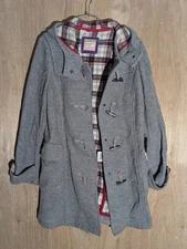 old navy jacket pea coat mens L hooded button herringbone wool blend gray