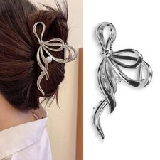 Metal Bow Hair Clips Bow Hair Claw Clips with Pearl Large Bowknot Claw Style F