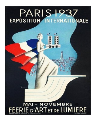Vintage Paris 1937 Ausstellung Poster Wandbild Dekor Premium Qualität