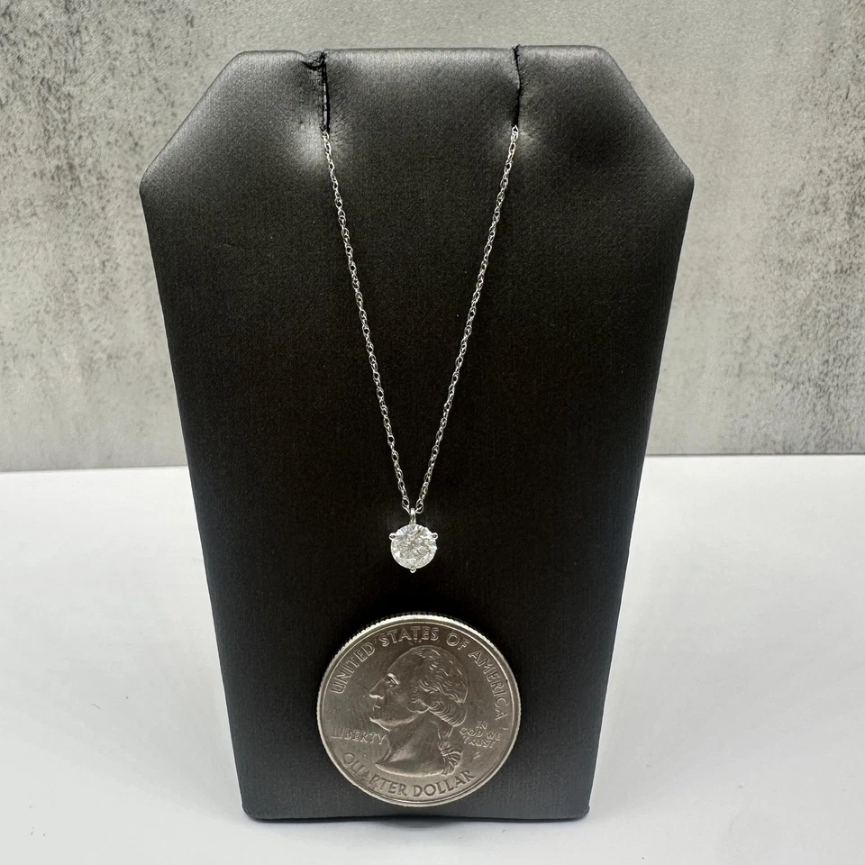 Ожерелье с одним бриллиантом белое золото 14 карат — 0,50 карата, 18 дюймов, новое - Изображение 4 из 4