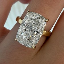 3.78 TCW Elongated Cushion Cut Moissanite Engagement Ring In 9ct Yellow Gold