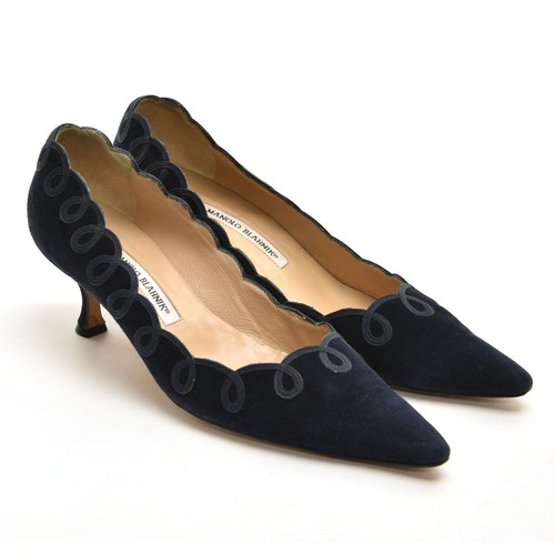 Zapatos de tacón de gamuza azul 40/10 para mujer Manolo Blahnik $695 apliques