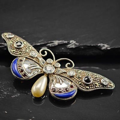 Butterfly Ruby and Pearl Brooch Sterling Silver