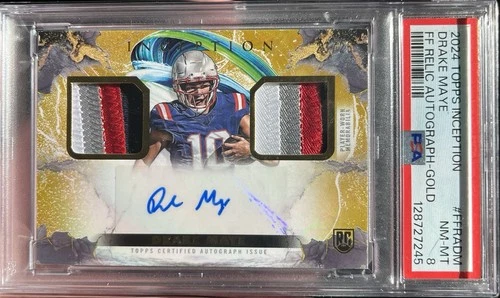 2024 Topps Inception Drake Maye /25 Rookie Patch Auto RC RPA Gold PSA 8