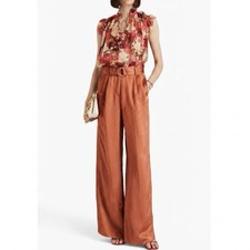 Zimmermann Wonderland Slouch Pant Sandstone Pleated Wide Leg Size US 8 NWT