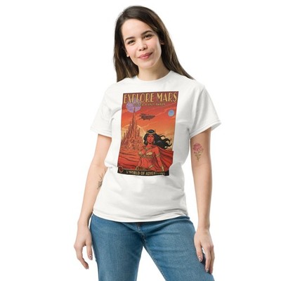Explore Mars Vintage Sci-Fi Shirt Retro Future Space Poster Martian Queen Tee