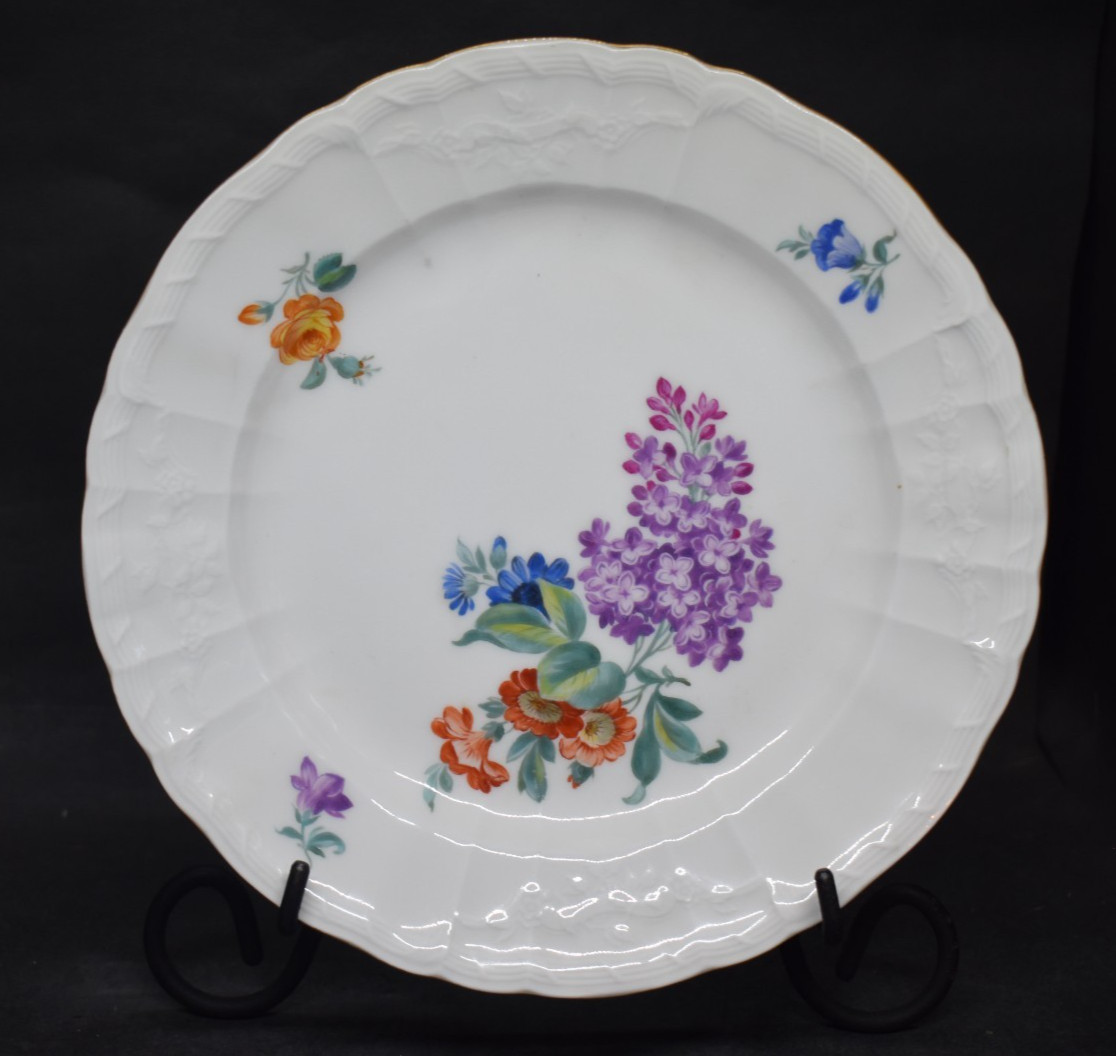 KPM Porcelain Hand Painted Plate Signed Anton Herder 1903-1935 Flowers Lilac