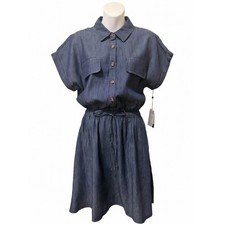 Tommy Hilfiger Womens Indigo Blue Denim Look Shirt Dress Size 4 NEW