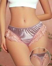 Women lilac silky feel satin knickers lace trim thongs sissy CD TV size 12-14  L