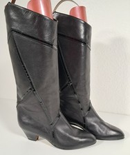 Vintage Slouch Lederstiefel schwarz 80er K S Studio Gr.36 3,5 Boho