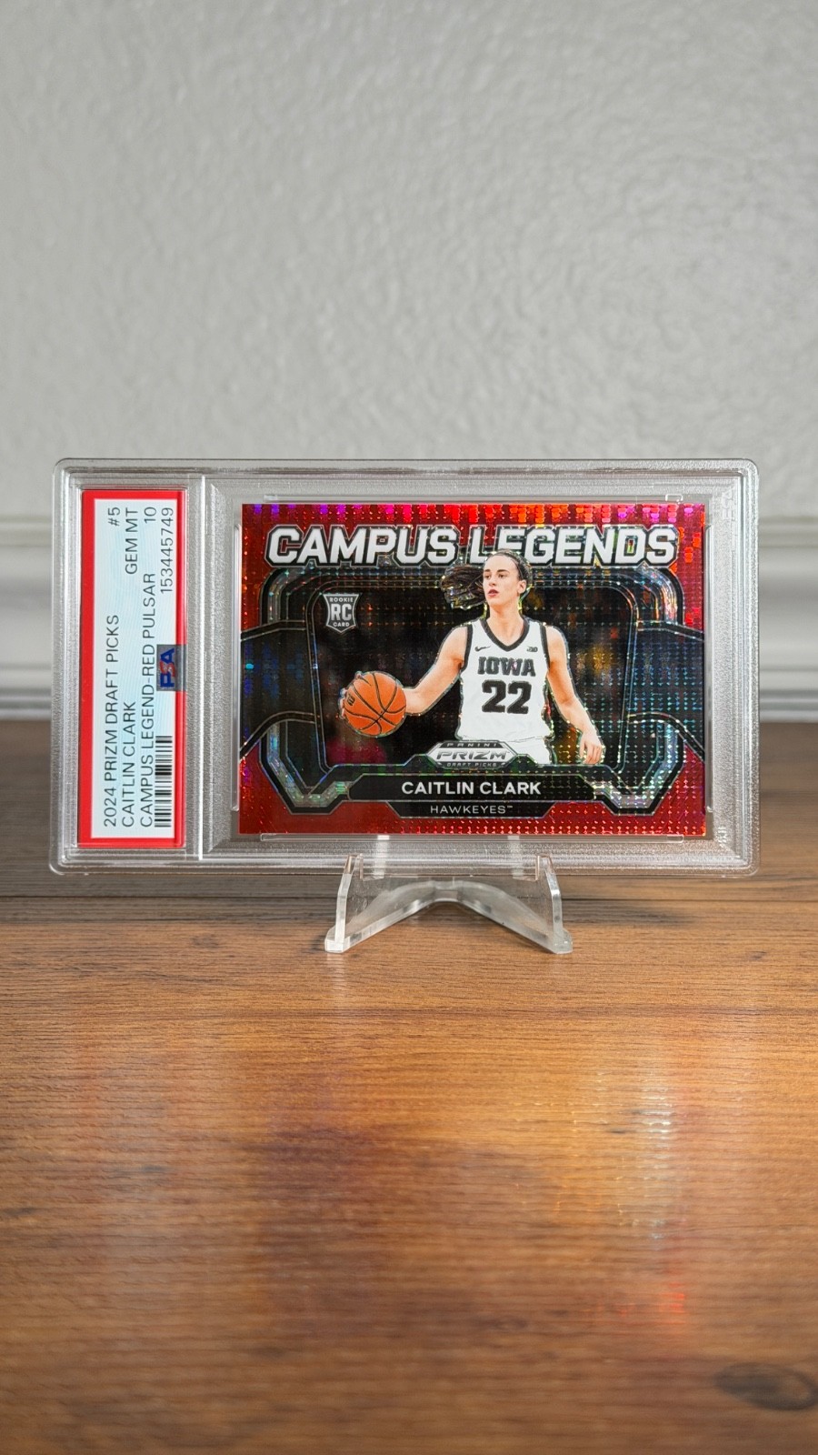 2025 Prizm Draft Picks 5 Caitlin Clark RC Campus Legend RED Pulsar #/299 PSA 10 view 1