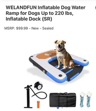 Dog Inflatable Boat or Pool Ramp, Floating Dock, Up To 220 Lbs, Sealed Open Box