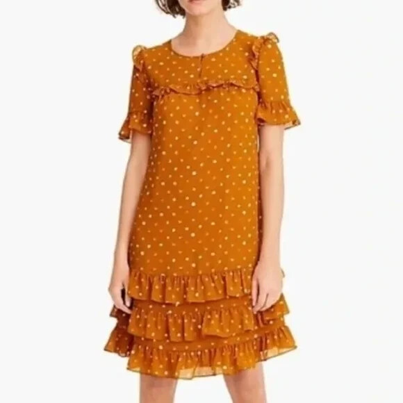 Chiffon Fabric Point Sur Ruffle Dress In Crinkle Chiffon Point Sur J Crew Womens Polka Dot Chiffon Ruffle Mini Dress Size Mustard White