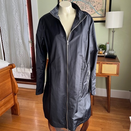 Anatomie Damen Gr. XL lange schwarze Zip-Sleeve Trench Travel Regenjacke Italy