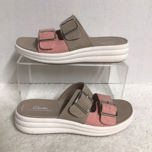 Clarks Drift Buckle Sandals Women's 8.5 M Beige Peach Combi Slide Straps EUC