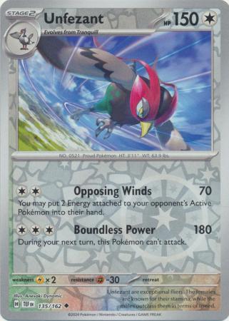 UNFEZANT 135/162 TEMPORAL FORCES POKEMON (REVERSE HOLO, NM)