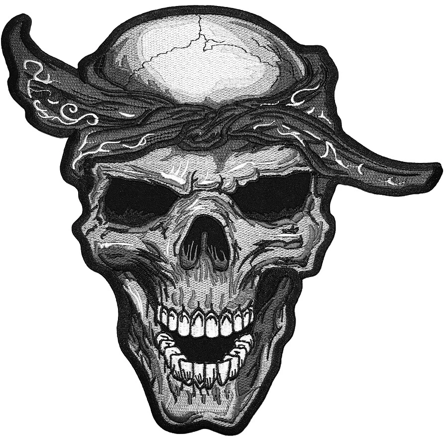 LARGE SIZE BANDANA SKULL Motorcycles Biker Costume Embroidered Sew Iron on Patch