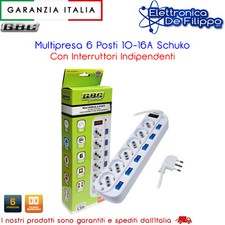 Multipresa 6 Posti 10-16A Schuko Con Interruttori Indipendenti