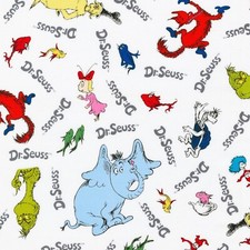 BTY Dr Seuss The Cat in The Hat Celebration White Cotton Fabric By Yard 15670-1