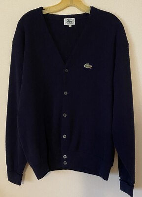 Vintage 70s 80s Izod Lacoste Navy Blue Knit Orlon Sweater Cardigan