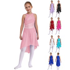 Kids Girls Dance Dress Sleeveless Dancewear Rumba Leotard Rhinestone Dancing