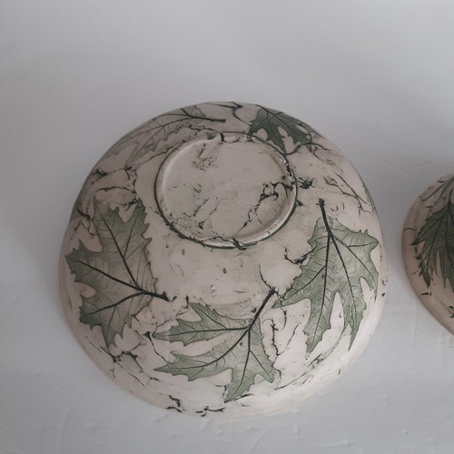 Turkish Pottery Leaf Print Bowl & Flower Pot Set Masculine Elegance Earthy - Picture 6 of 6