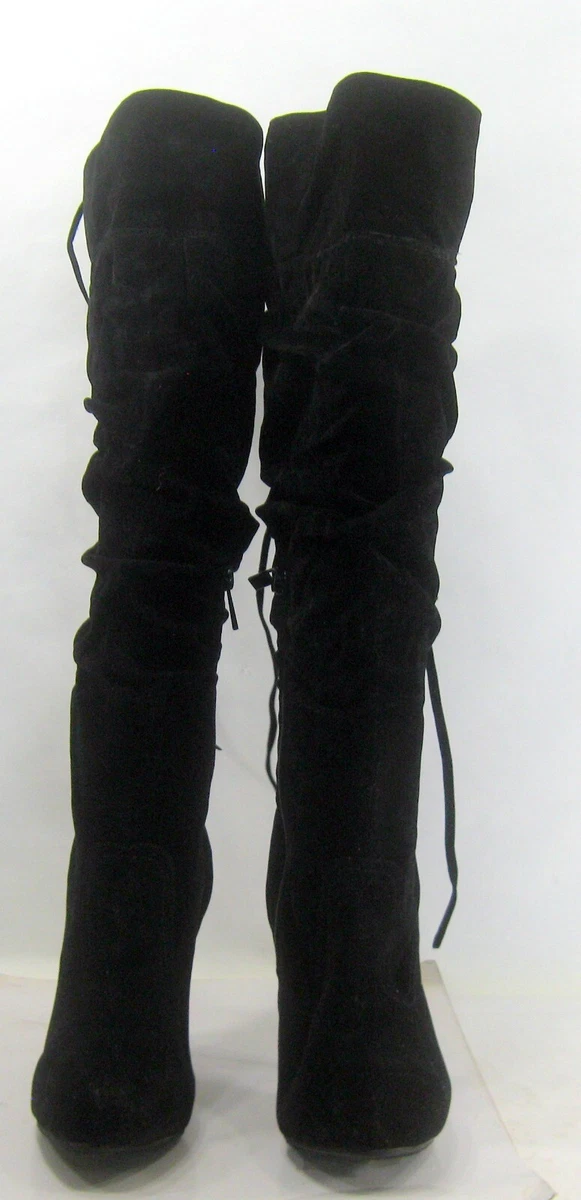 ANNE MICHELLE Nuevas Botas Negras 4.5" Tacón Alto Cremallera Rodilla MUJERES Talla 7