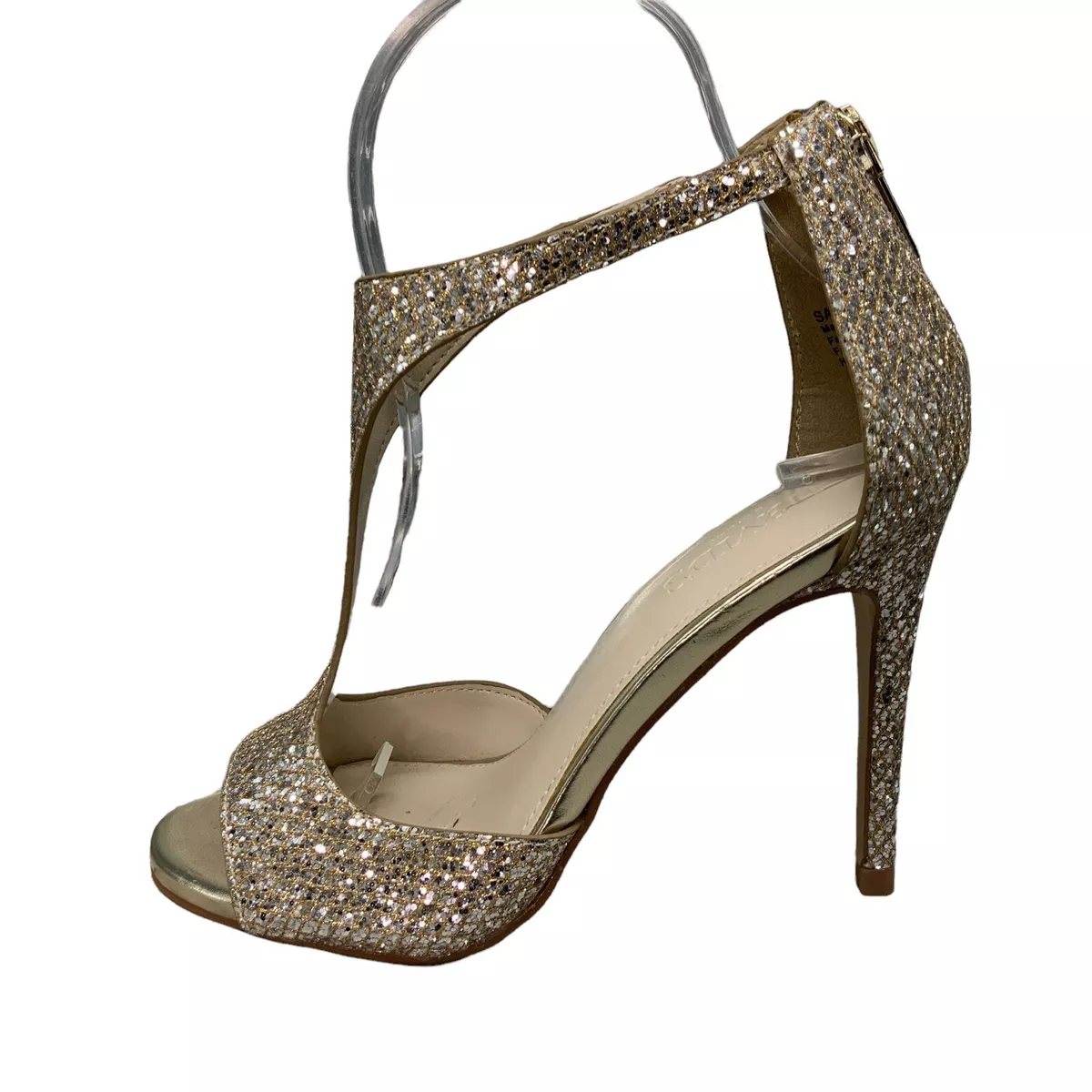 David s Bridal Saylor Gold Glitter Ankle Strap Zip Heel Women s 5M