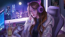 Anime girls cats headphones moon lights Playmat Game Mat Desk