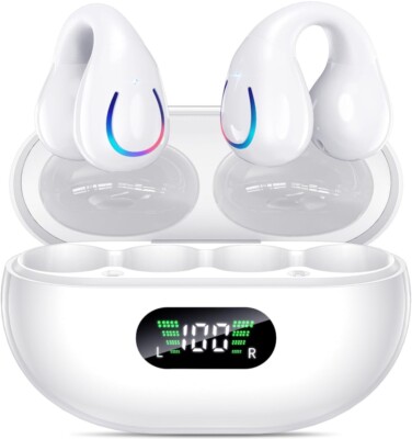 FCV Wireless Earbuds Ohrclip Knochenleitung Kopfhörer Bluetooth Weiß