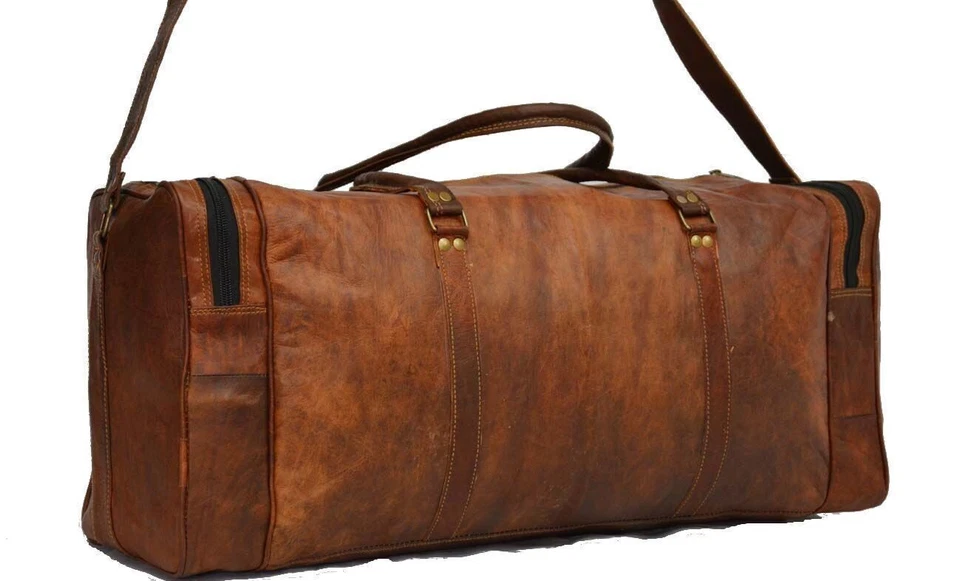 Mujer Cuero Genuino Grande Vintage Lona Viaje Gimnasio Fin de Semana Bolso de Noche Foto 4 de 4