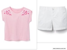 NEW GIRLS PINK EMBROIDERED TOP AND WHITE SHORTS OUTFIT SIZE 4 BY GYMBOREE 