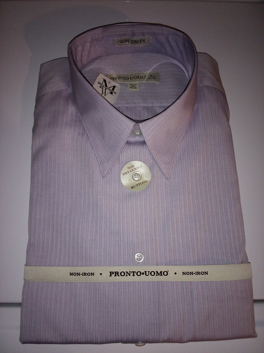 Men’s Wearhouse Pronto Uomo Grey Striped Non-Iron Dress Shirt 16 1/2 34/35