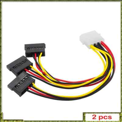 2pcs SATA Adapter Cable IDE 4Pin Male To 3 Port Hard Drive Power Cable 22AWG