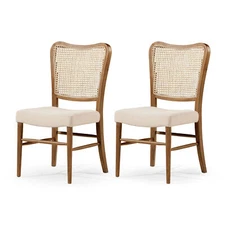 Maven Lane Wood Chair, Antique Natural & Taupe Linen Fabric, Set of 2 (Used)